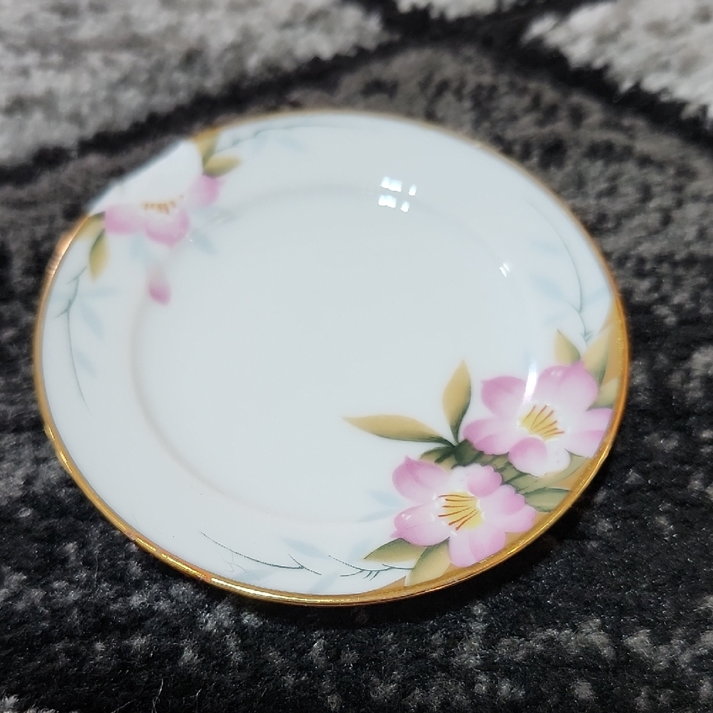 ANTIQUE NORITAKE HAND-PAINTED AZALEA FLORAL BUTTER PAT MINI COLLECTOR PLATE